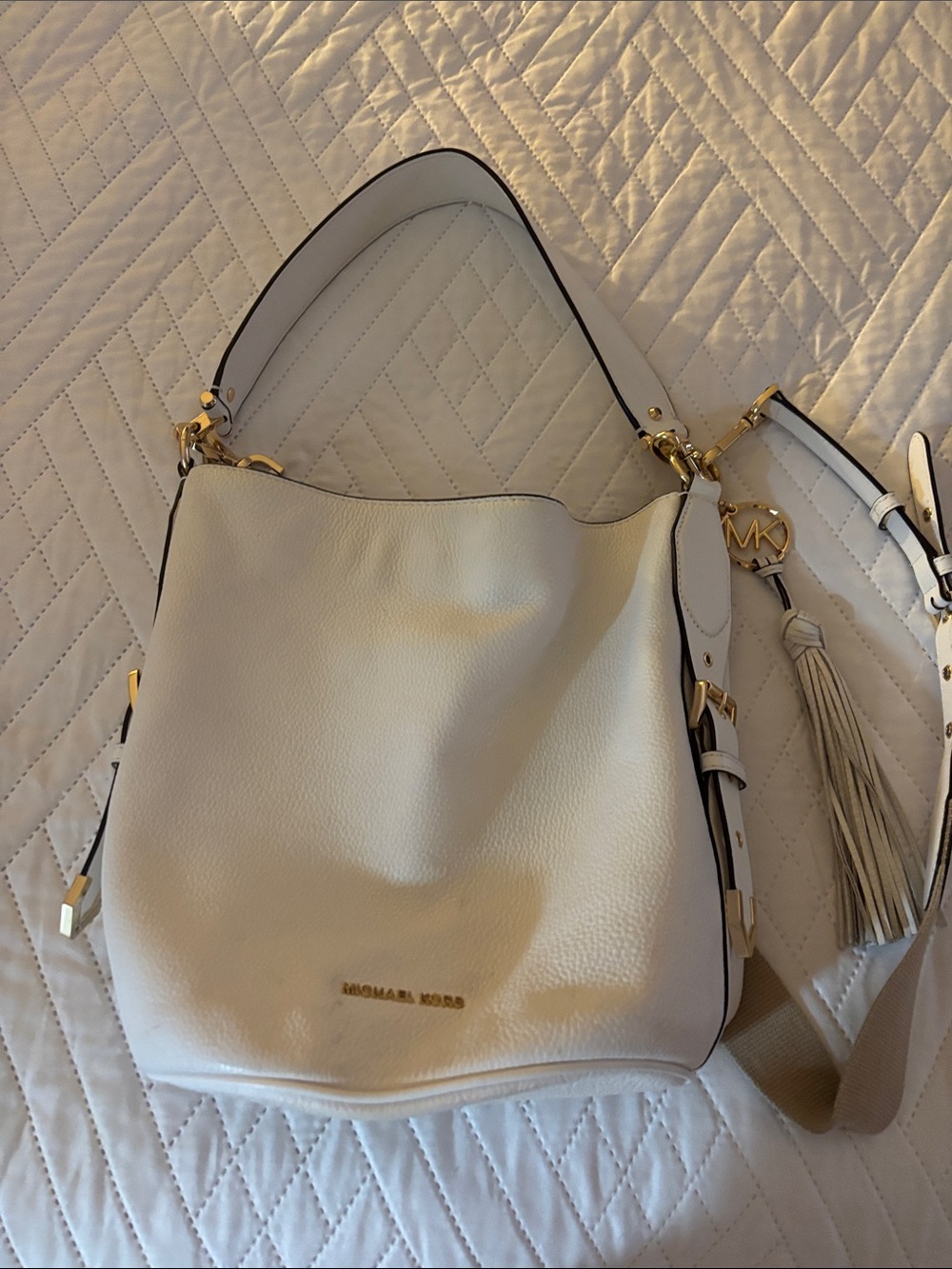 Michael Kors Cream Pebbled Leather Hobo with Tassel Charm